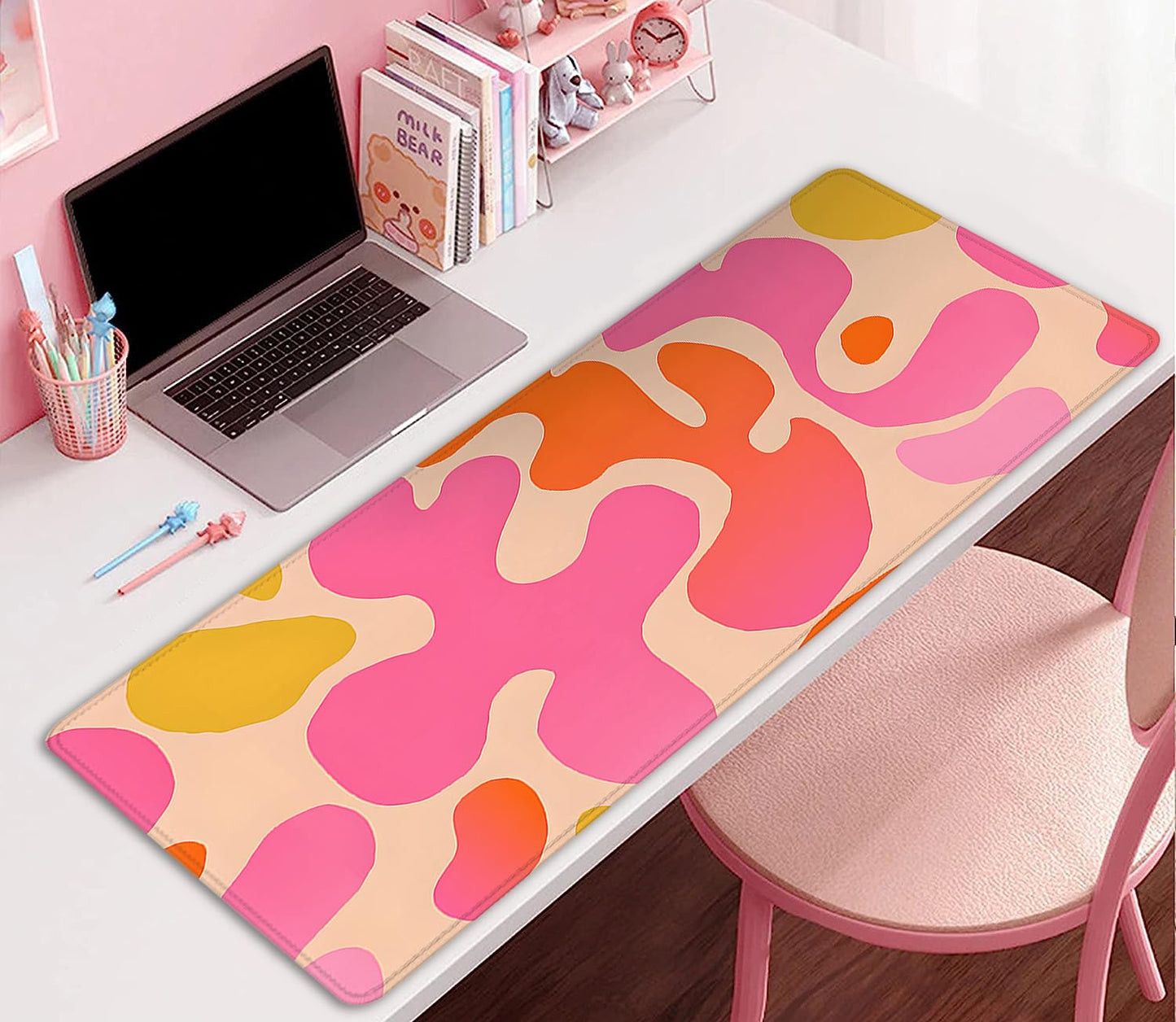 Pink Abstract Desk Mat Mouse Pad,Mouse Mad XL Cute Desk Pad Keyboard Mat,Desk Accessories for Women