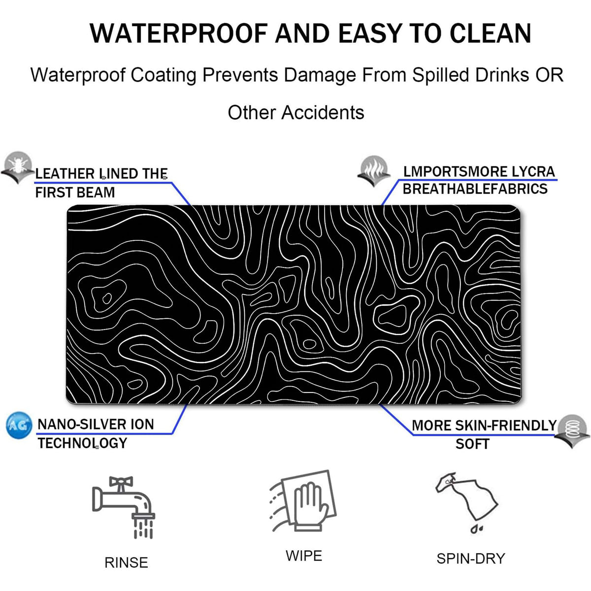 Large Mouse Pad Big Desk Mat Large Office Desk Pad, White Line
