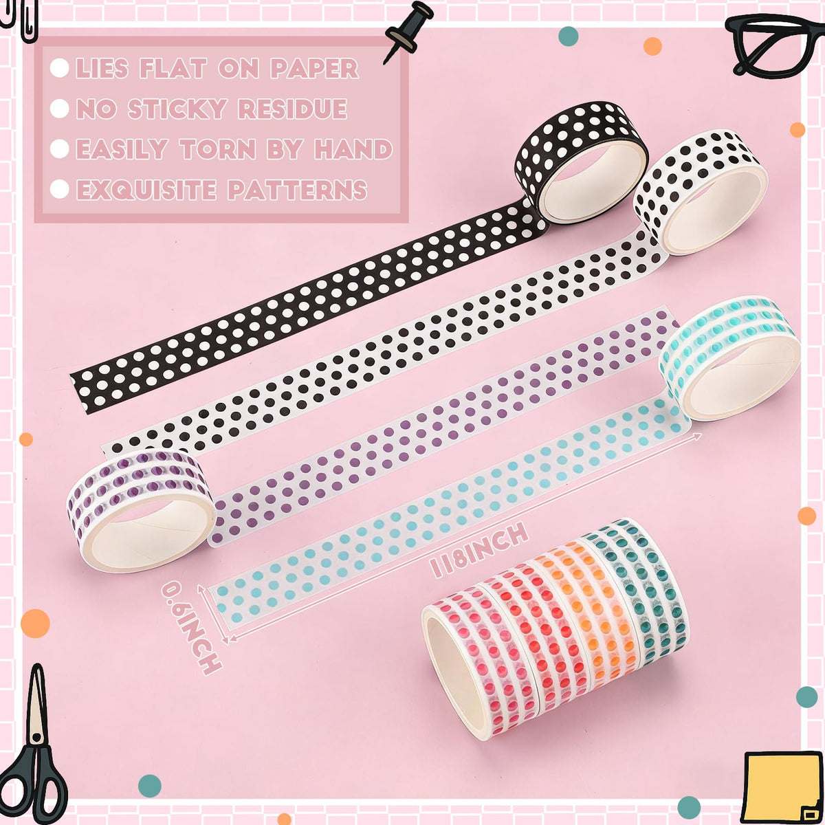 Janlaugh 24 Rolls Polka Dot Washi Tapes for Back to School Gifts Crafts