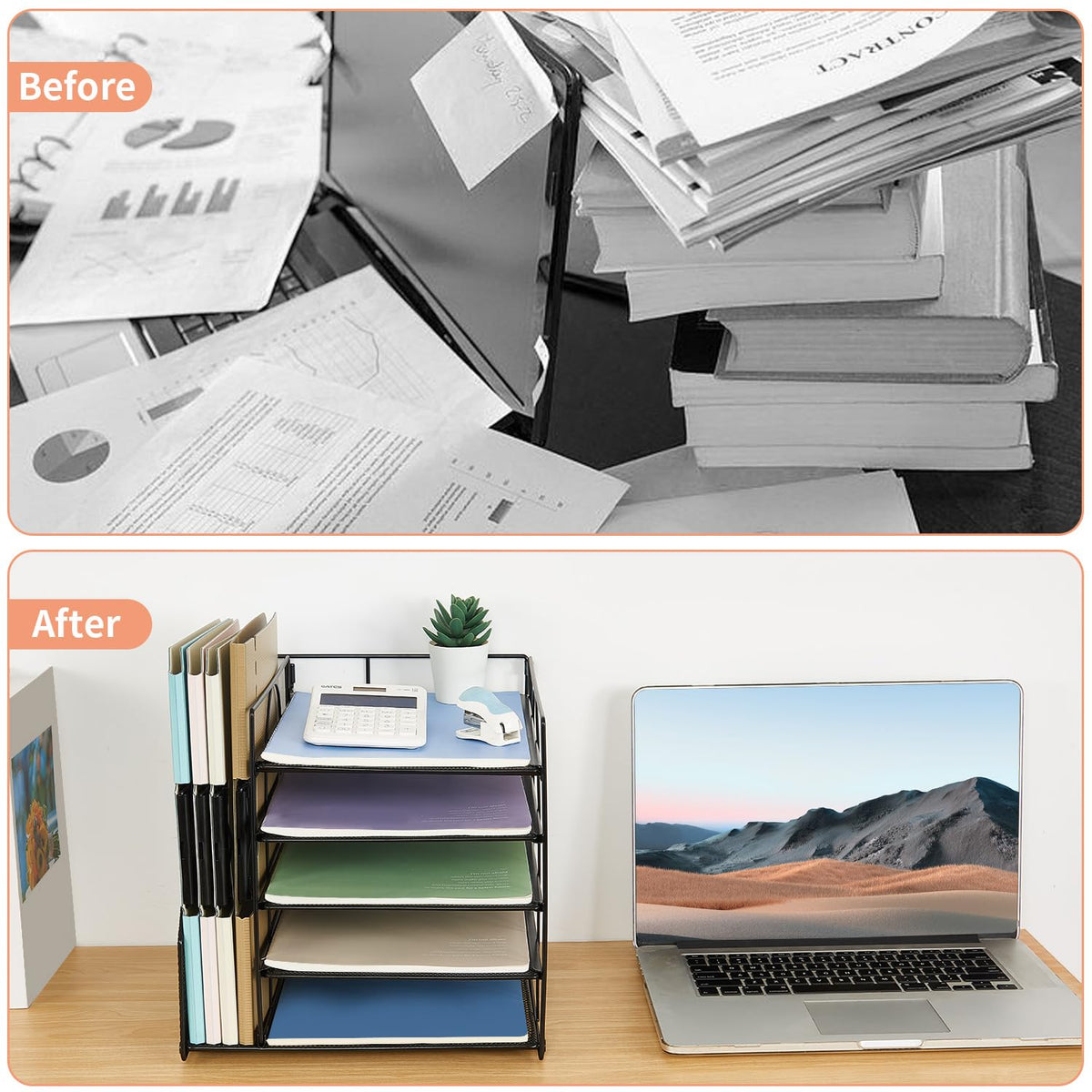 LEKETREE Desk Organizers and Accessories, 5-Tier Paper Letter Tray Organizer with File Holder