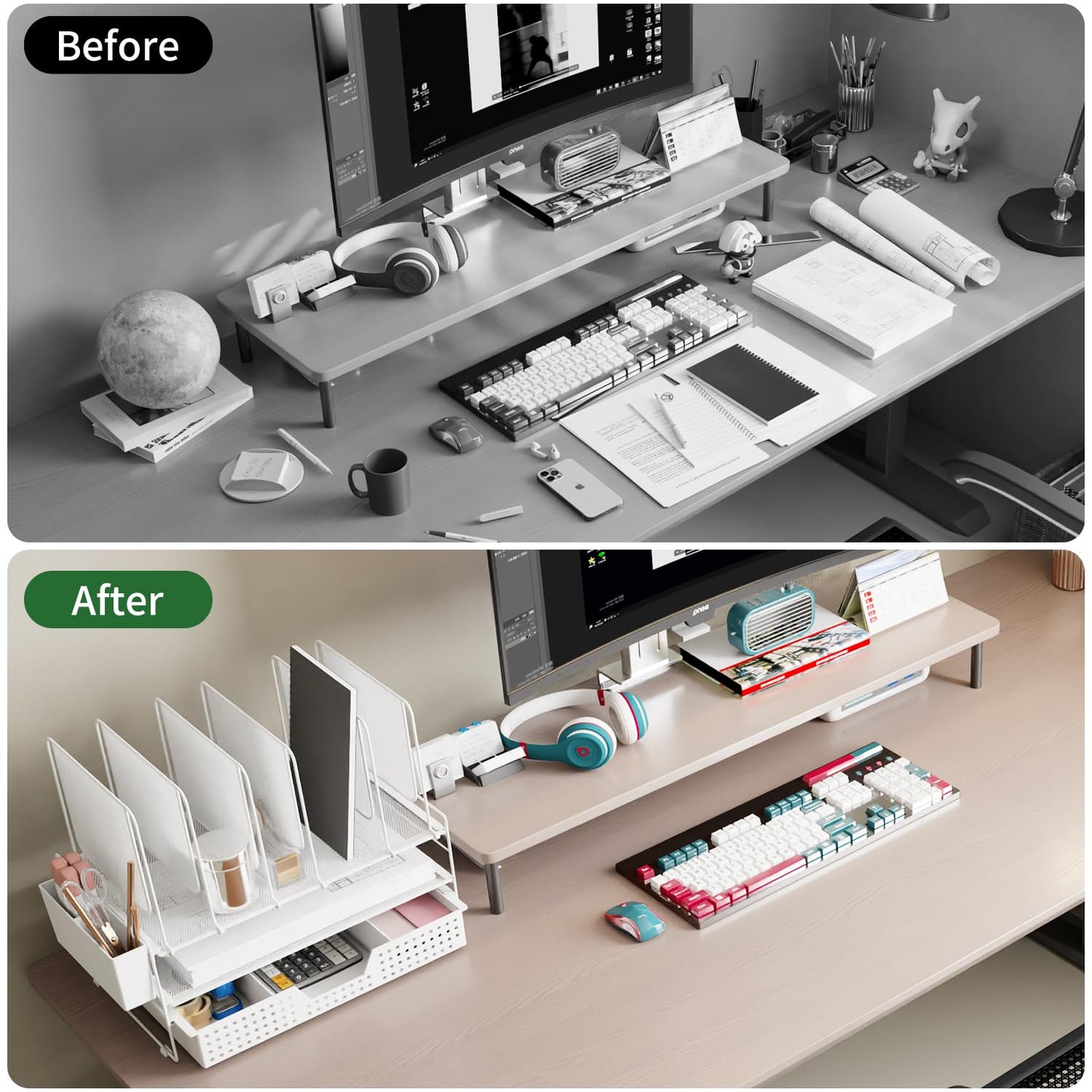 LEKETREE Desk Organizer, Office Organization with Vertical File Holder, File Organizer with Drawer