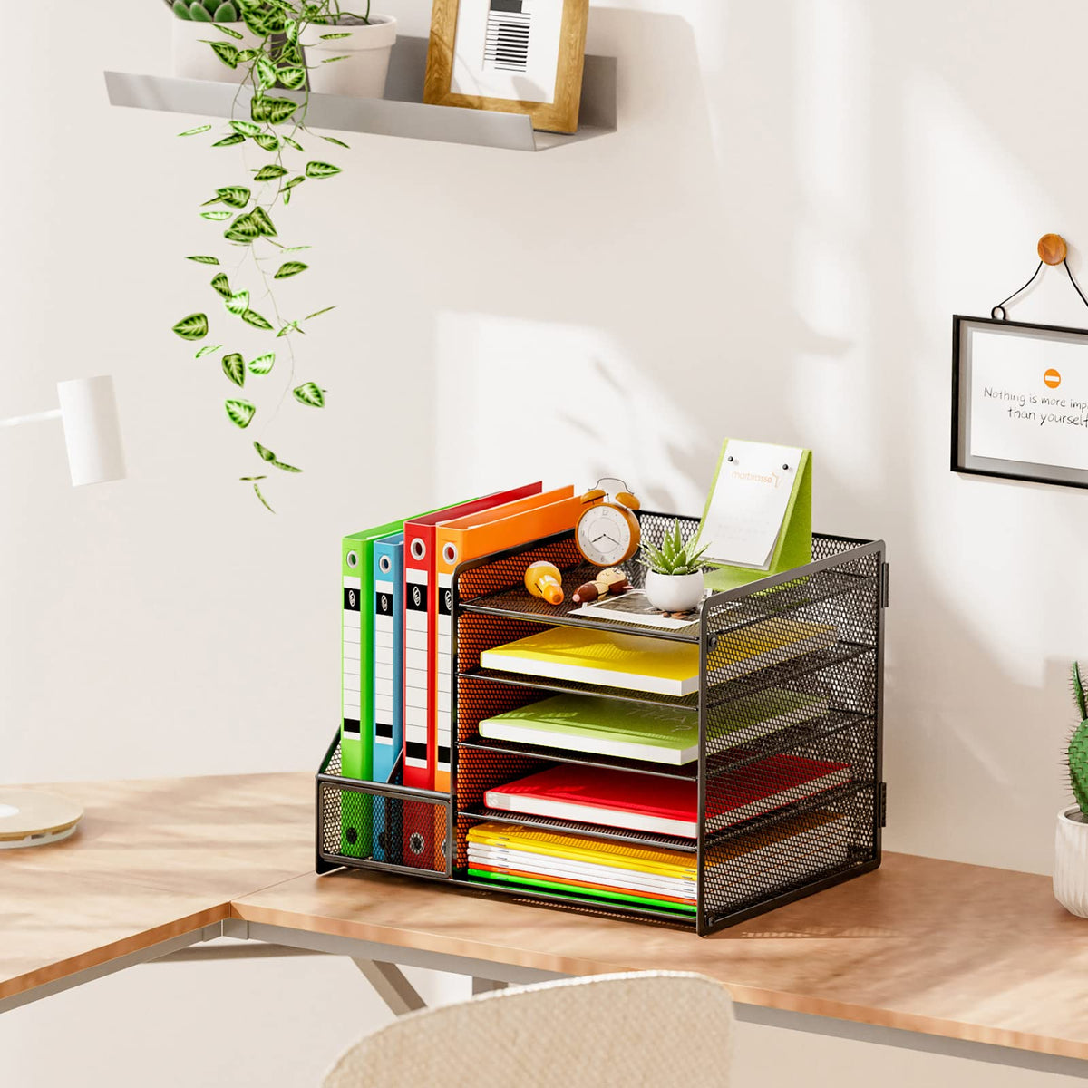 Marbrasse Desk Organizer with File Holder, 5-Tier Paper Letter Tray Organizer, Mesh Desk Organizers