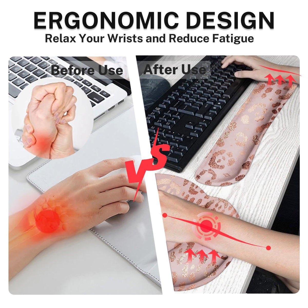 Britimes Ergonomic Mouse Pad Set with Wrist Rest, Leopard Rose Gold Pink