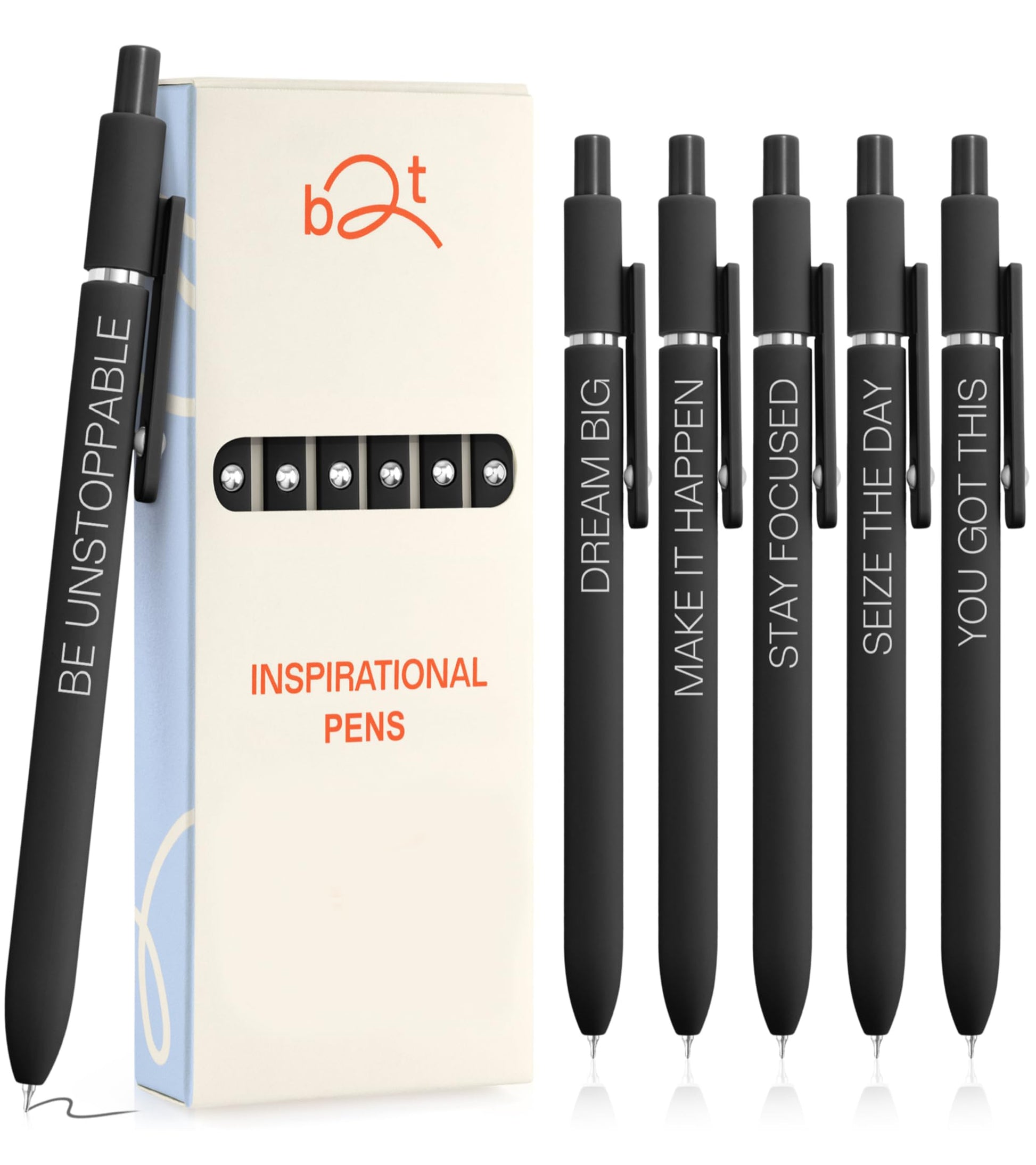 BETTER TOGETHER Achievers Inspirational Gel Pens, 6 Pack Black 0.5mm Fine Point, Quick Dry Black