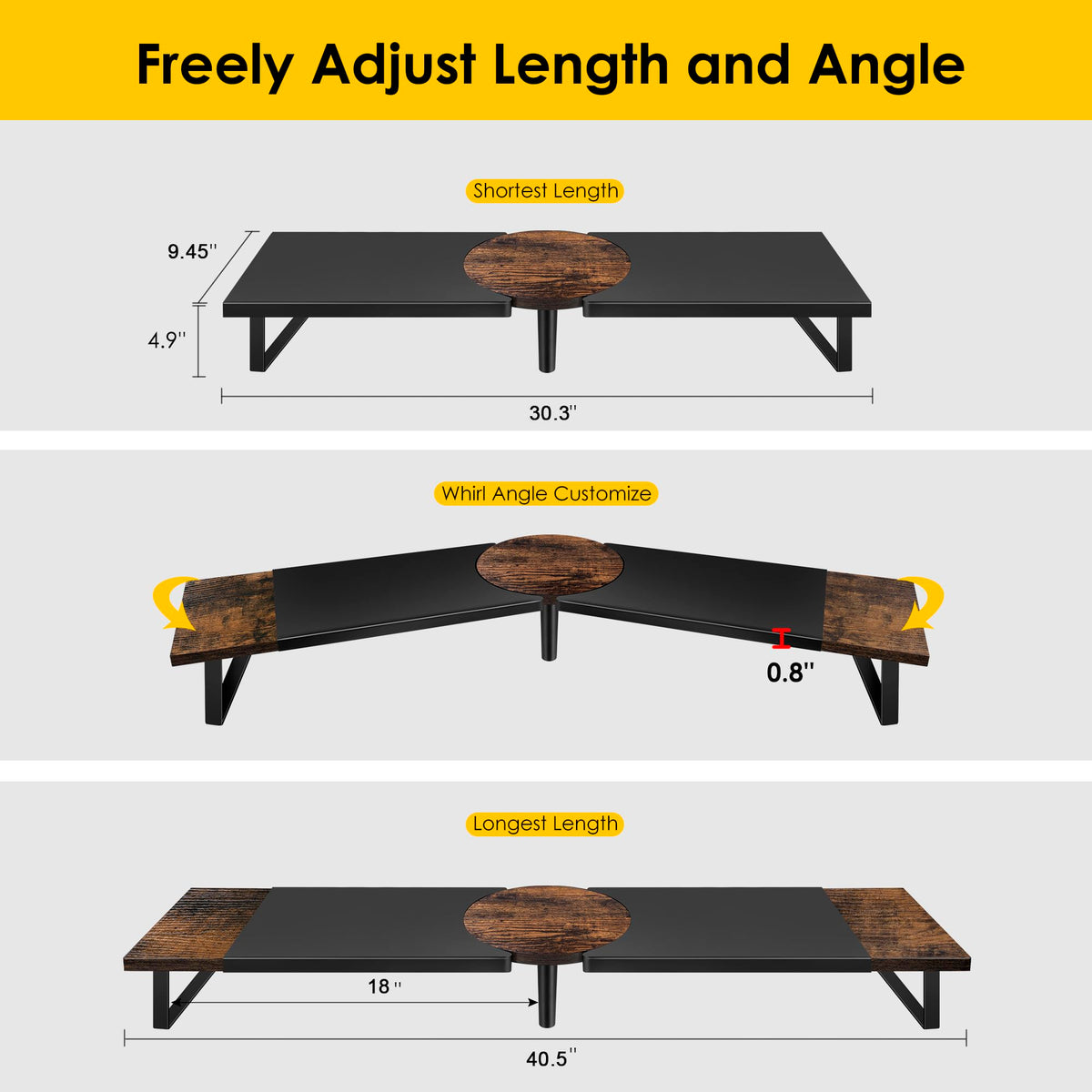 Across-Star Dual-Monitor Stand for Desk - Large Adjustable Length and Angle Riser for 2 Monitors