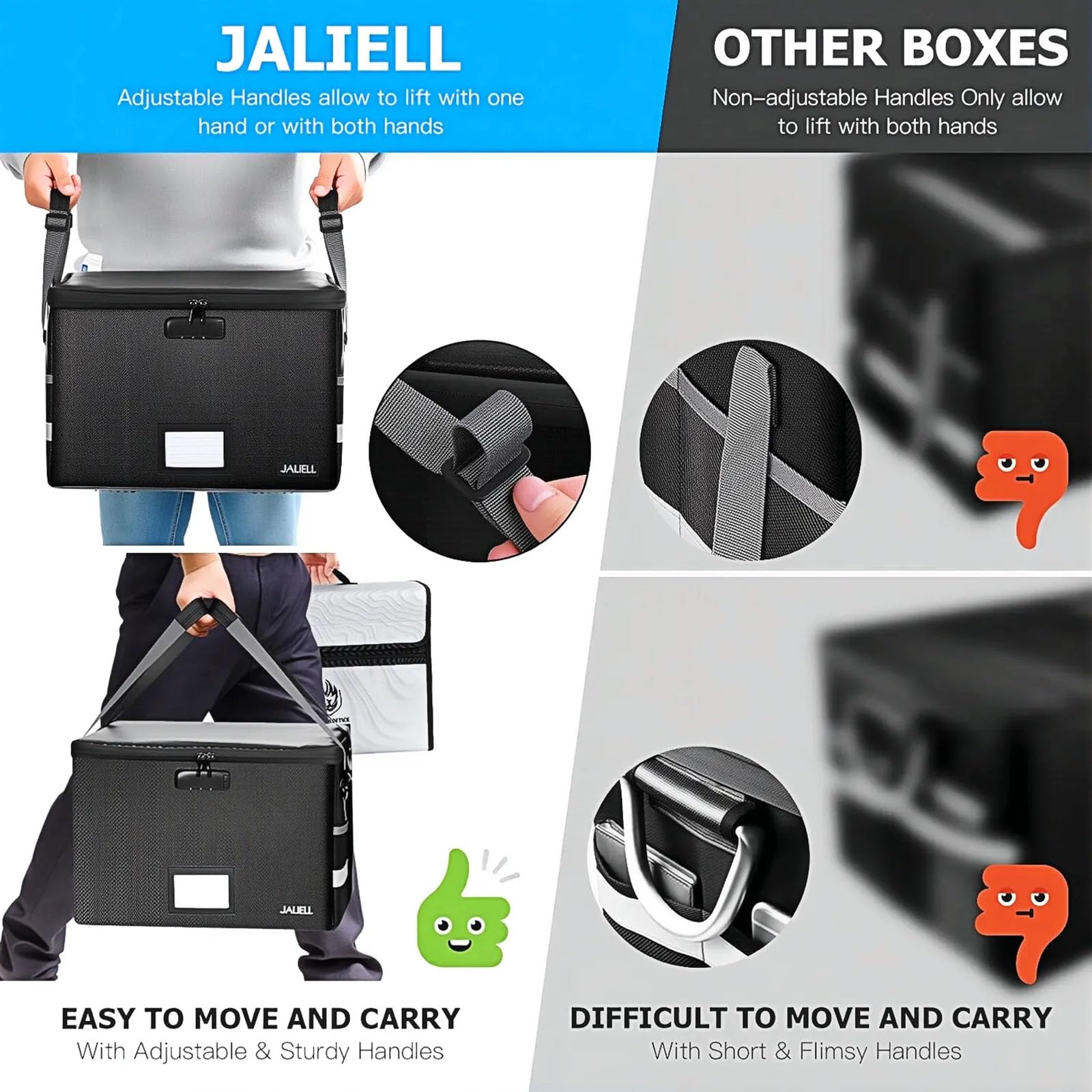 Fireproof File Box with Lock, Document Storage Organizer with Lid, Handle