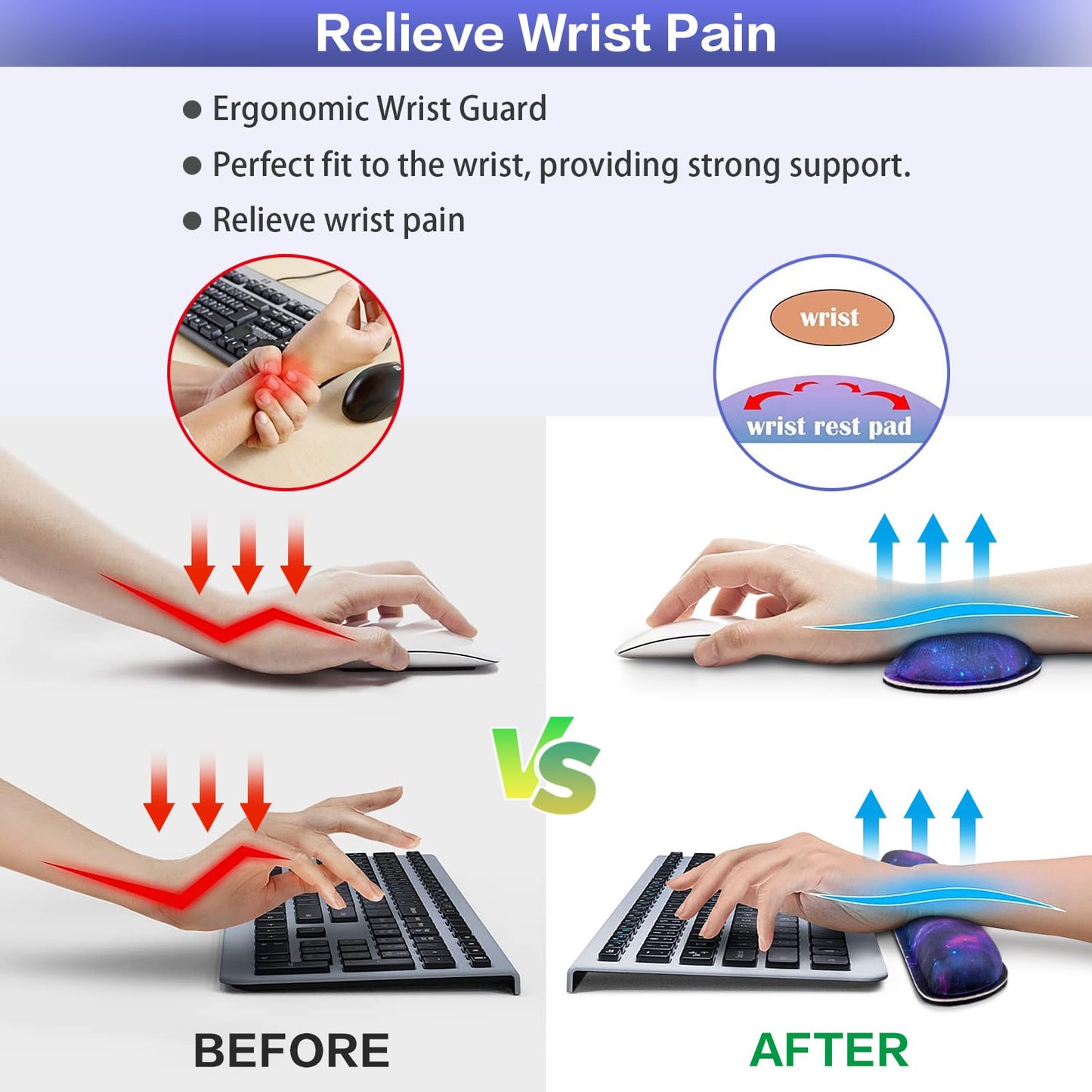 Mouse Pad Galaxy with Wrist Rest, 4-in-1 Large Mousepad Keyboard
