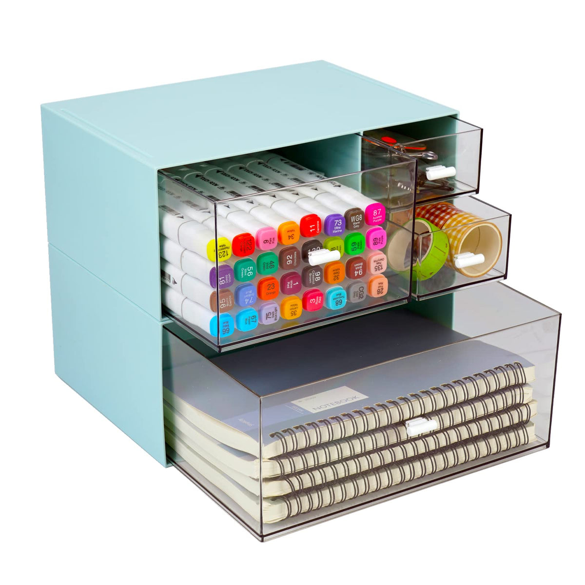 OSteed Stackable Storage Drawers, Office Desk Organizer with 4 Mix Drawers