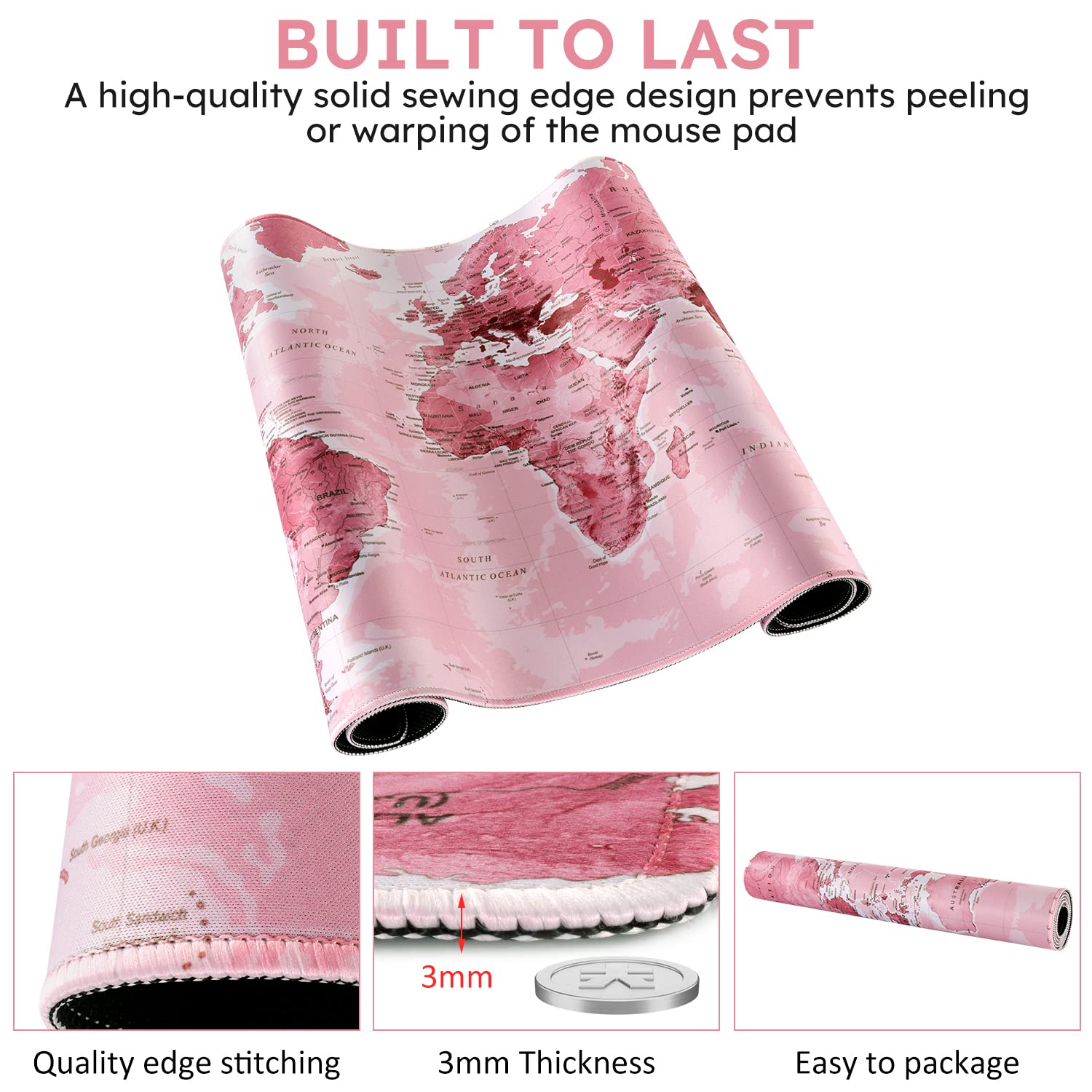 iCasso Gaming Mouse Pad,35.4x15.7 in Desk Pad,Pink World