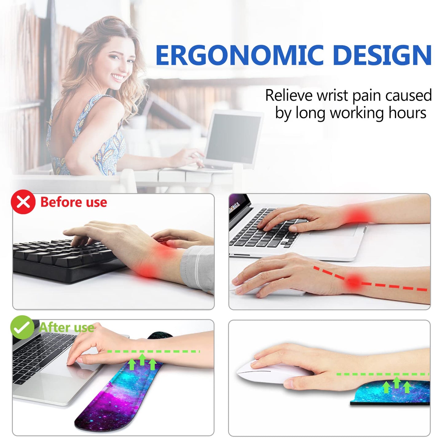 AIMSA Keyboard Wrist Rest Support + Mouse Pad + Mouse Wrist Rest + Coaster, Ergonomic Memory Foam