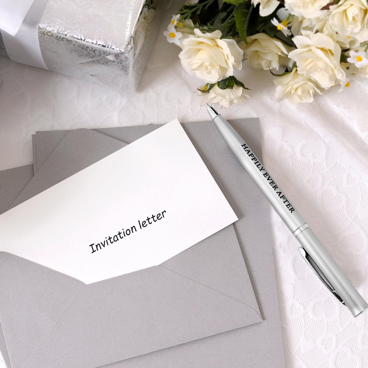 Outus 100 Pcs Wedding Favors Pens Metal Bulk Slim Ballpoint Pen, Silver