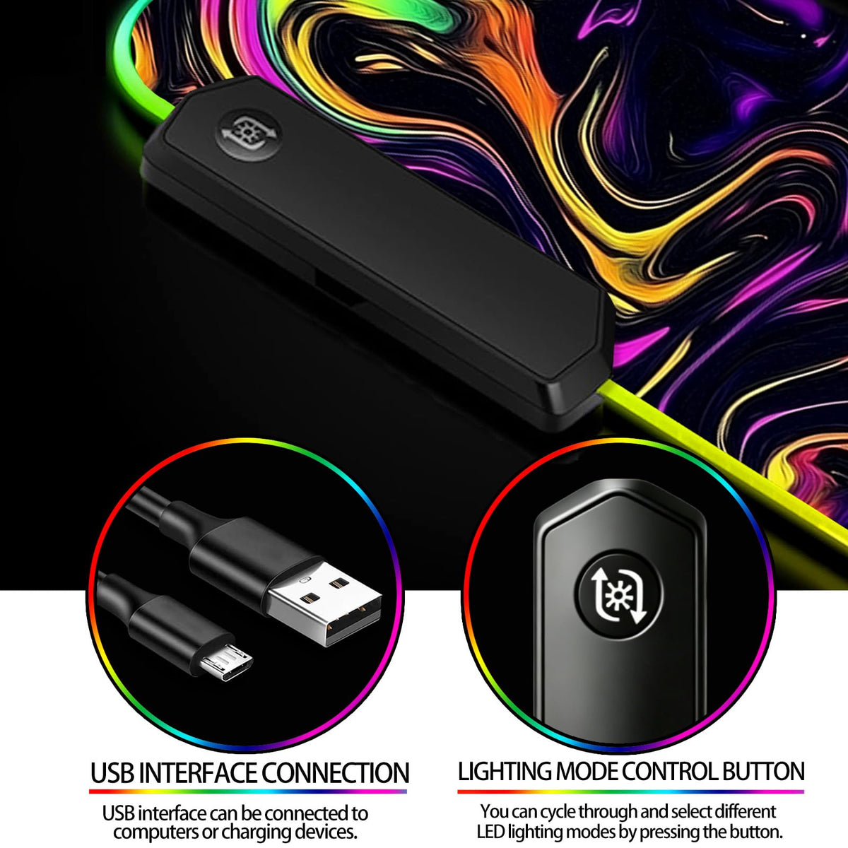JIANG100 RGB Abstract Fluid Marble Swirl Gaming Desk Mat & Mouse Pad, XL