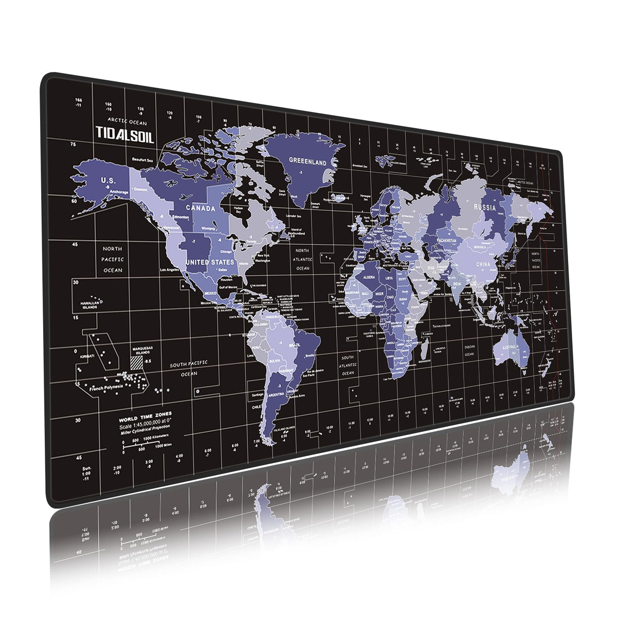 TIDALSOIL XXL World Map Mouse Pad, Oversize Desk Mat with Global Time Zones