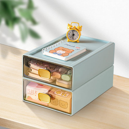 DETEIN 2 PACK Stackable Desk Organizer with Drawer Desktop Storage Drawer Box Plastic Desk