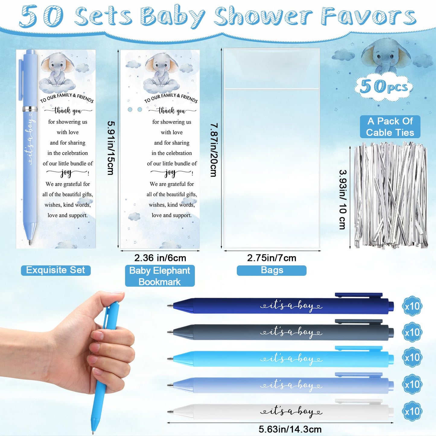 Engrowtic 50 Set Baby Shower Gifts Pens for Guests Bulk Baby Shower Party Favors Retractable