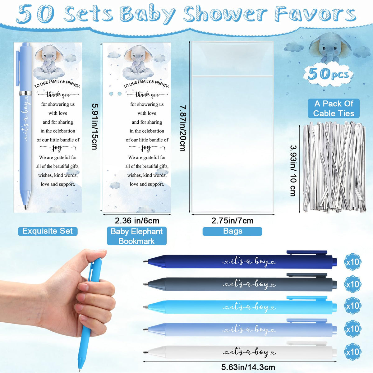 Engrowtic 50 Set Baby Shower Gifts Pens for Guests Bulk Baby Shower Party Favors Retractable