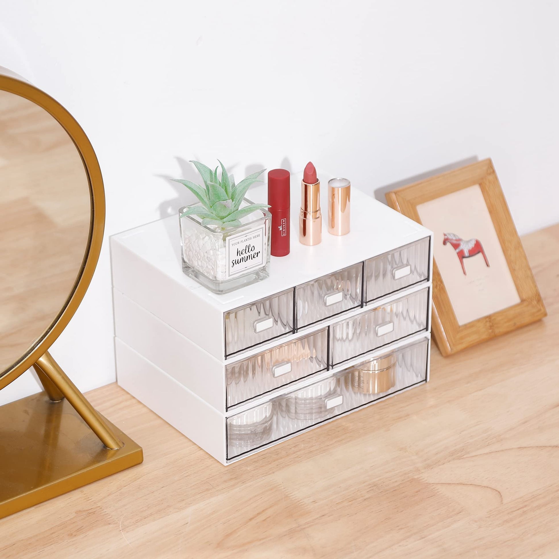 Ykpokir Desktop Organizer with Drawers Stackable Storage Stackable Drawers 3 Tier White Desk
