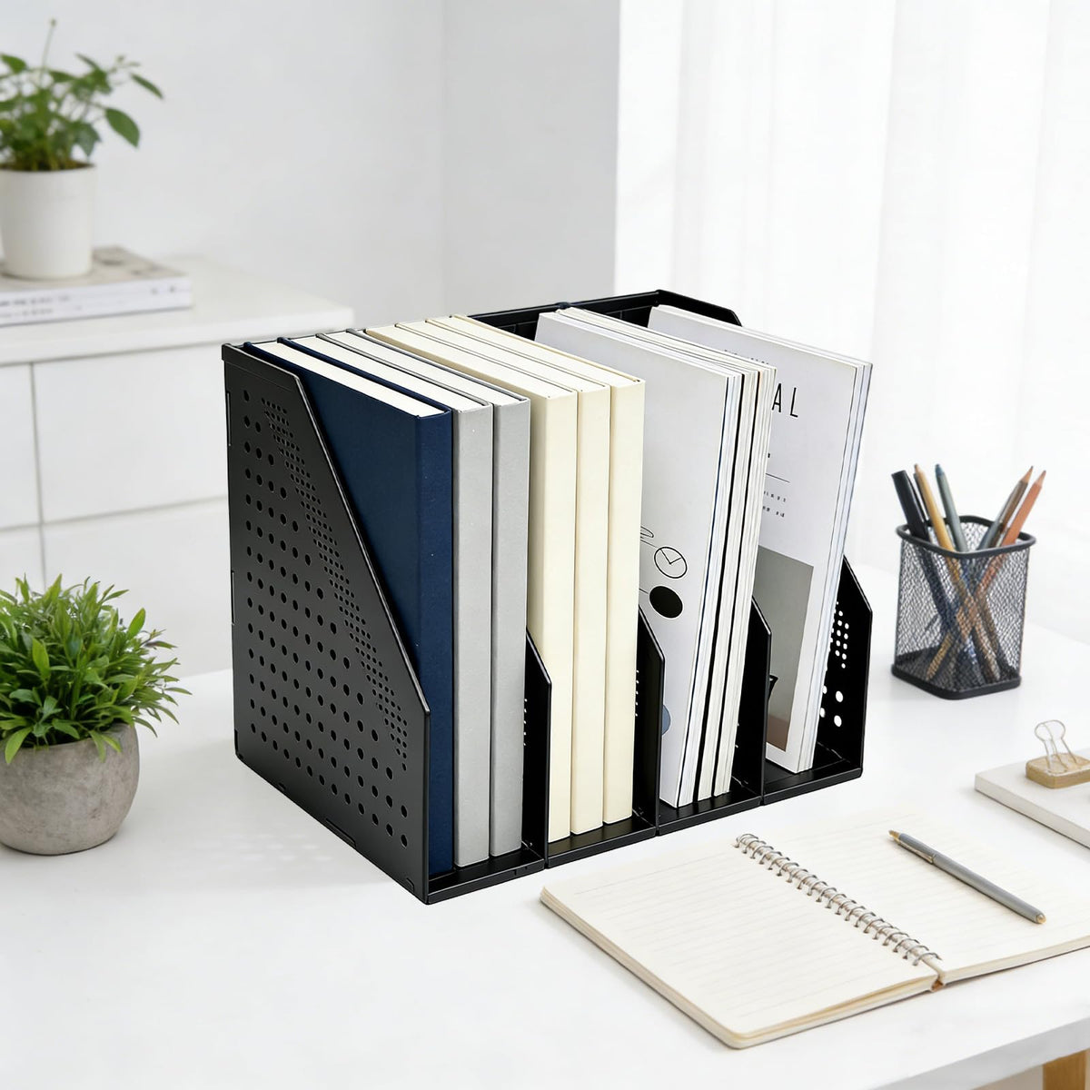 Elezeal Collapsible Magazine File Holder, Durable Document Desktop Folder Binder for Office Desk