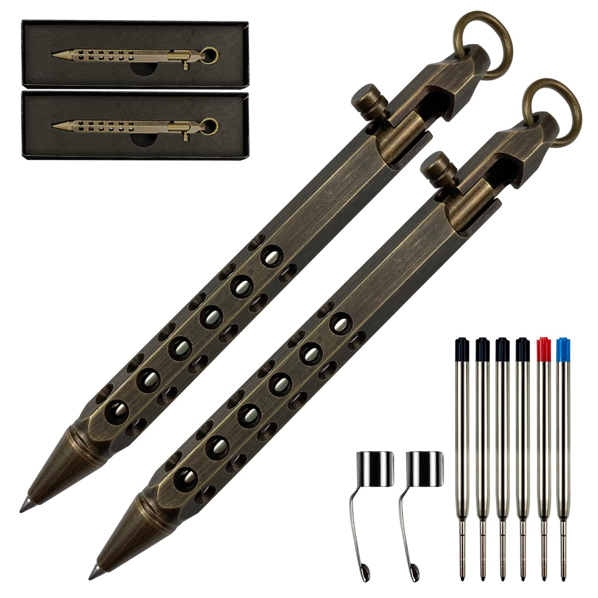 Bolt Action Pen, Metal edc Tactical Pocket Pen, Brass Pen with Refills