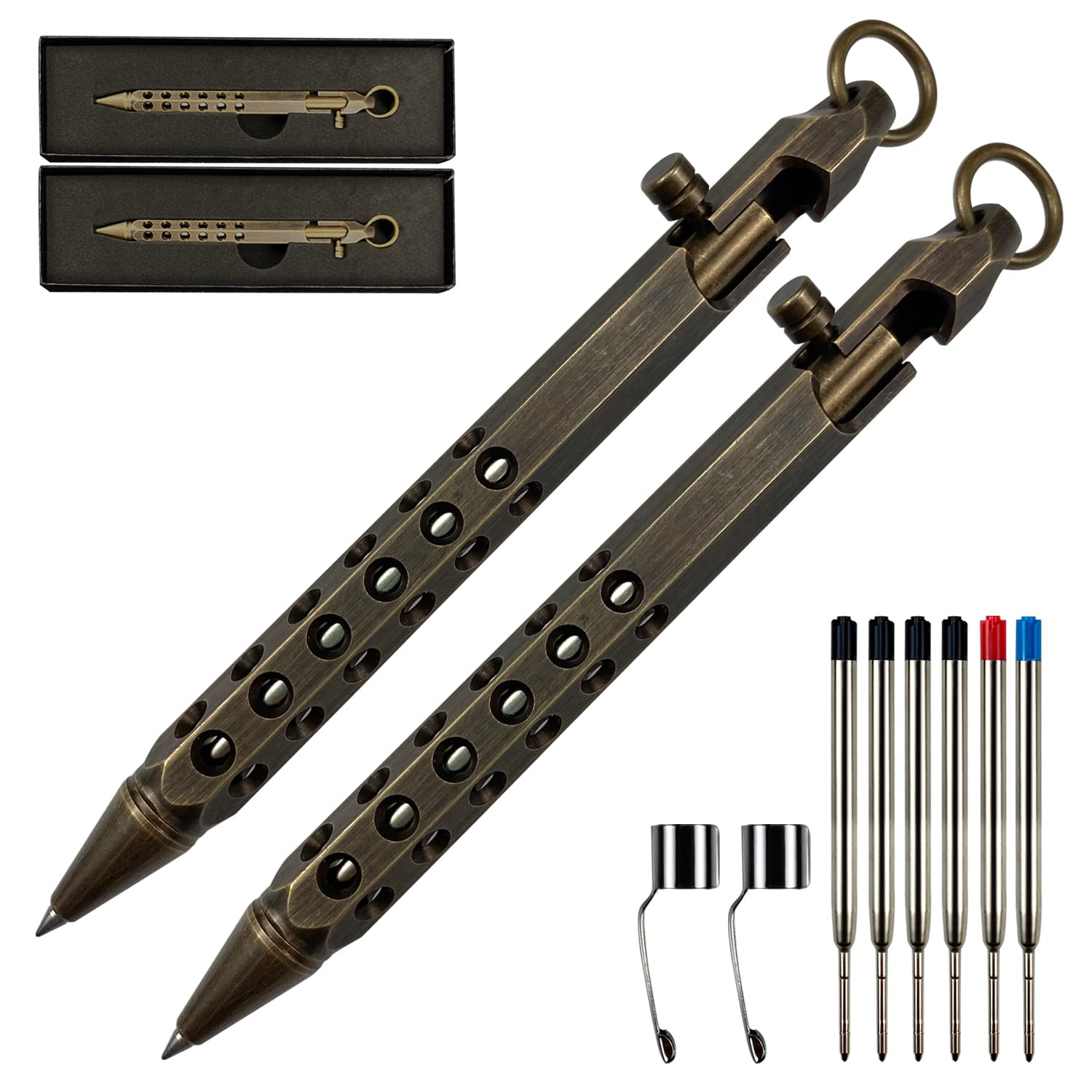 Bolt Action Pen, Metal edc Tactical Pocket Pen, Brass Pen with Refills