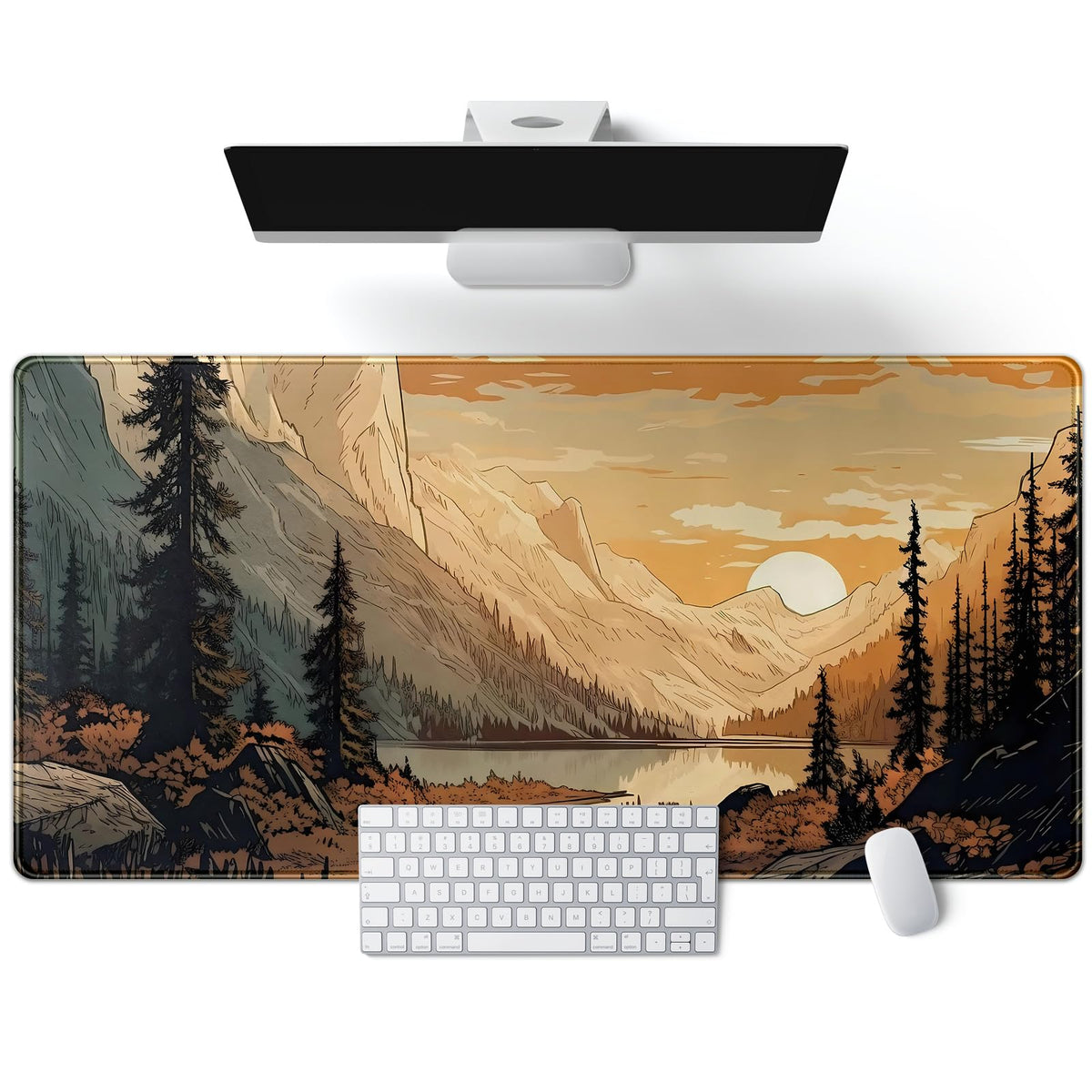 Sunset Mountains Desk Mat Aesthetic Large Mouse Pad XXL Extended Gaming Mousepad Nature Landscape