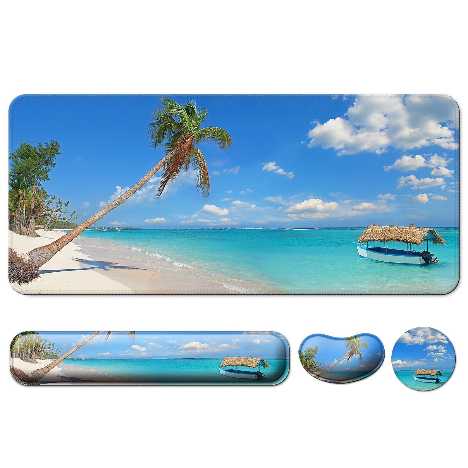 4 in 1 Mouse Pad and Keyboard Wrist Rest,Large Desk Mat,Coaster Set-Sea