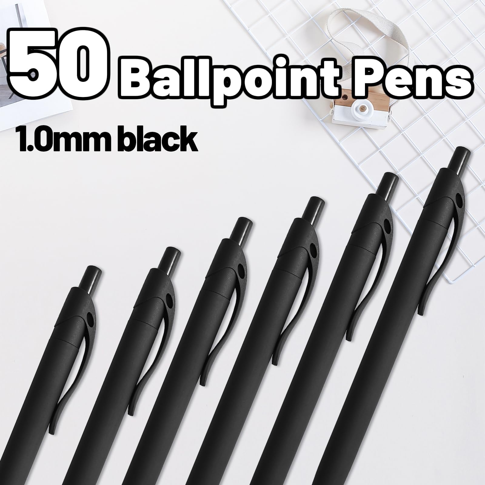 Wiaziert BallPoint Pens, 50 Pack (BLACK Ink),Bulk Pens, Black Barrel,Click Pens for Office Home and