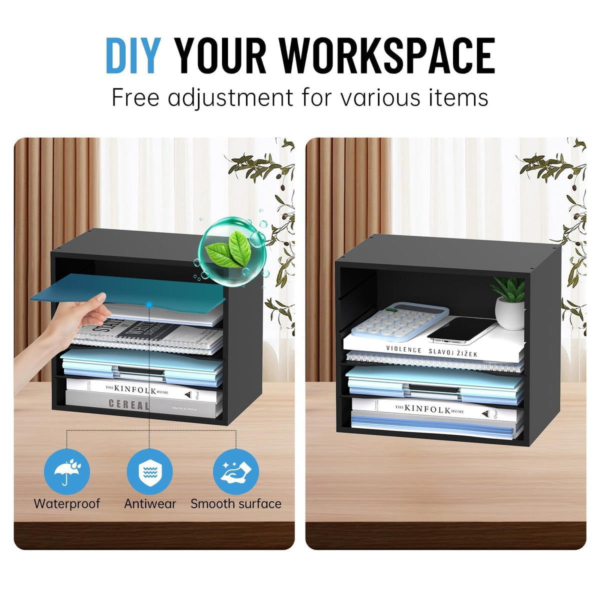 5-Tier Paper Organizer for Desk, Adjustable Mail Organizer, Black