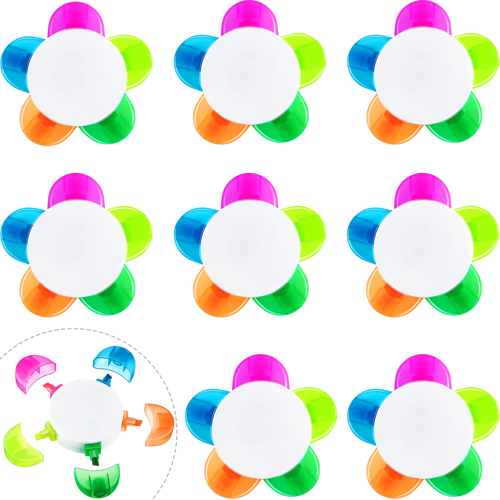 Outus 9 Pieces Petals Highlighters Assorted Colors 5 in 1 Pens Bulk