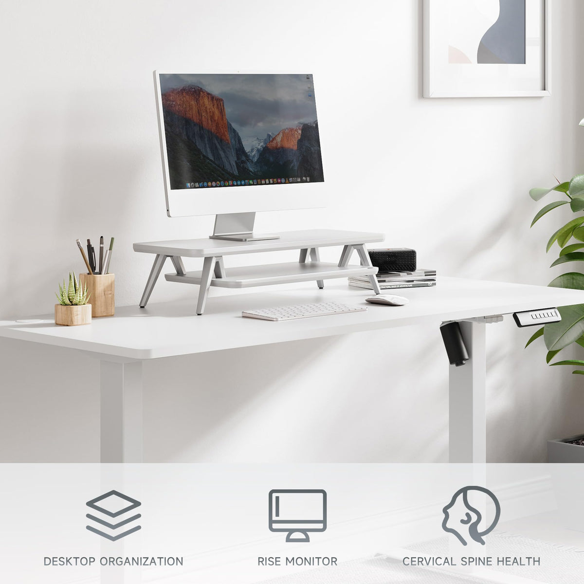 Fenge Monitor Stand Riser, Wooden Desk Shelf with 2-Tier Storage