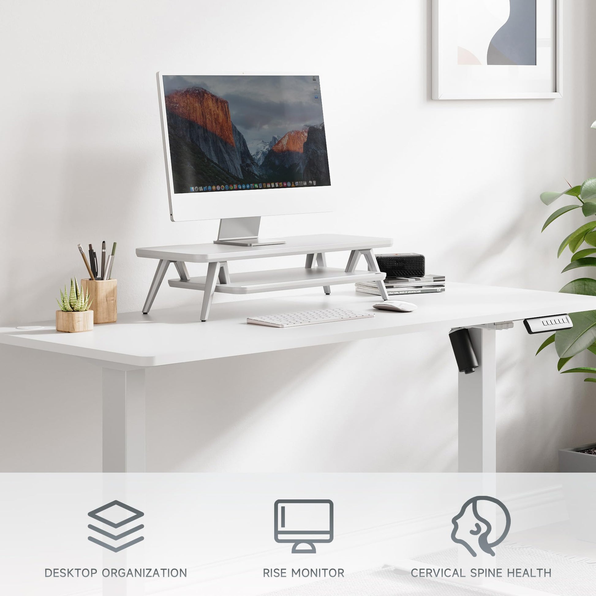 Fenge Monitor Stand Riser, Wooden Desk Shelf with 2-Tier Storage