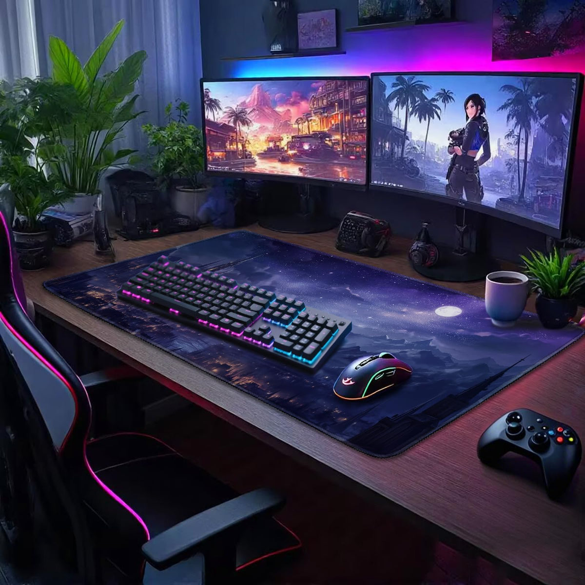 Mcapirivo Fantasy Castle Night Large Gaming Mouse Pad Desk Mat 31.5"x15.7"