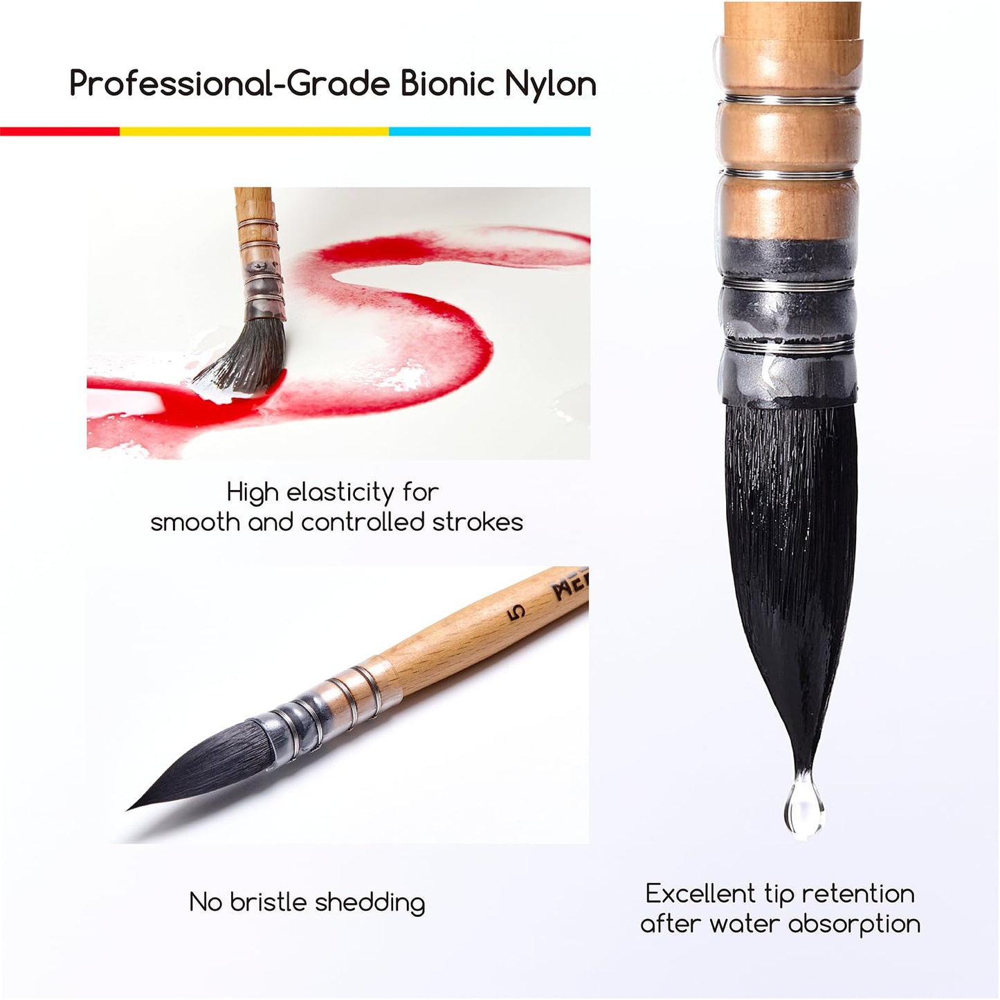 MEEDEN Watercolor Brushes Professional - 9 Pack Synthetic Squirrel Hair Artist Paint Brushes Set