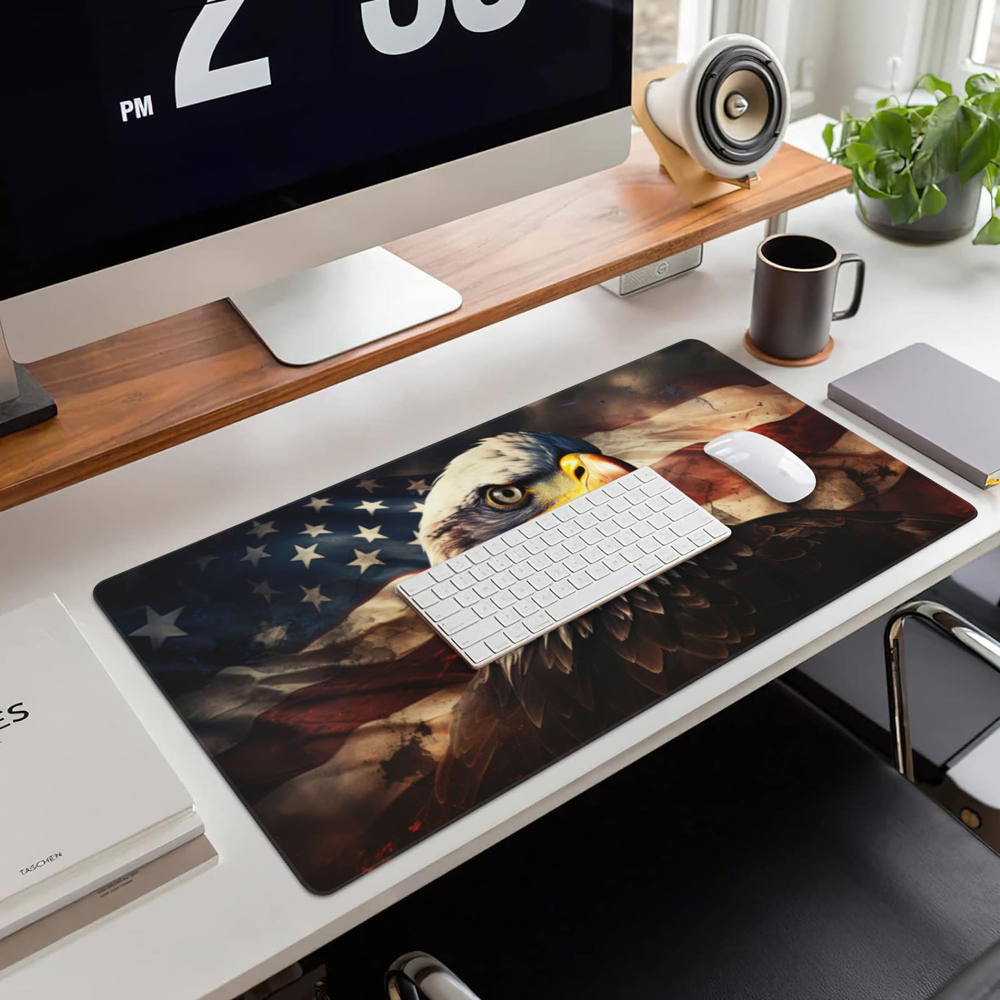 Desk Mat,American Bald Eagle Large Gaming Mouse Pad for Desk XXL,USA Flag Eagle Desk Pad,Extended
