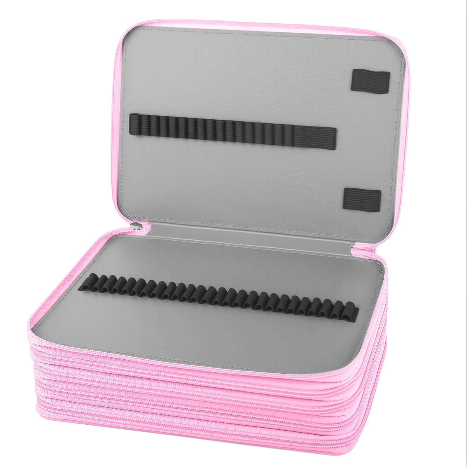 Vomgomfom 252 Slots Pencil Case 5-Layer PU Leather, Handle, Pink Flower