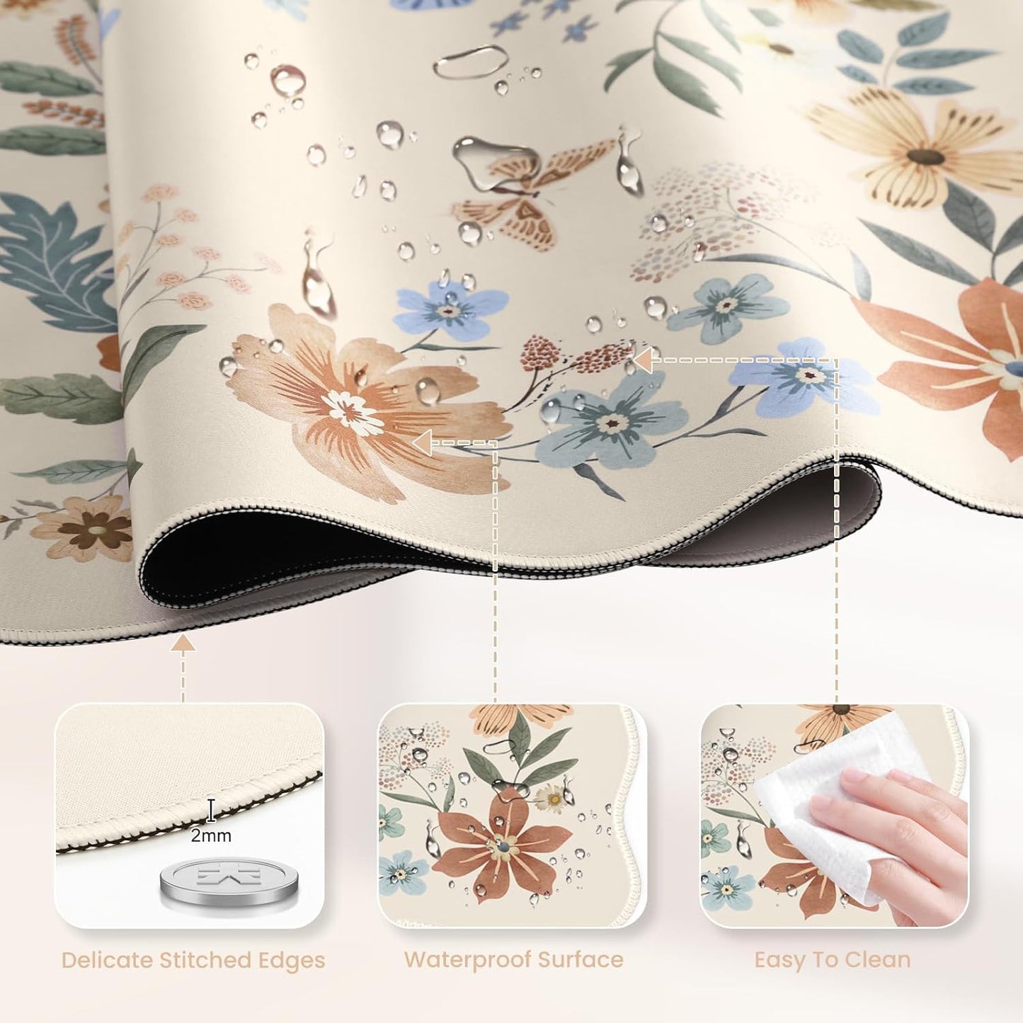 iCasso Desk Mat, Scalloped Desk Matt for Desktop, Cute XXL Large Mouse Pad, Anti-Slip Big Mousepad