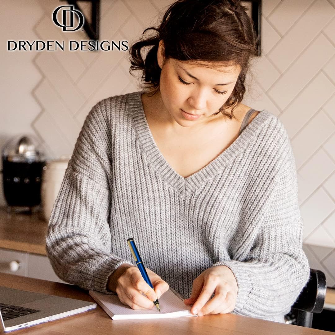 Dryden Designs Fountain Pen. Medium Nib Premium Box | 6 Ink Cartridges Included (Mysterious Blue)