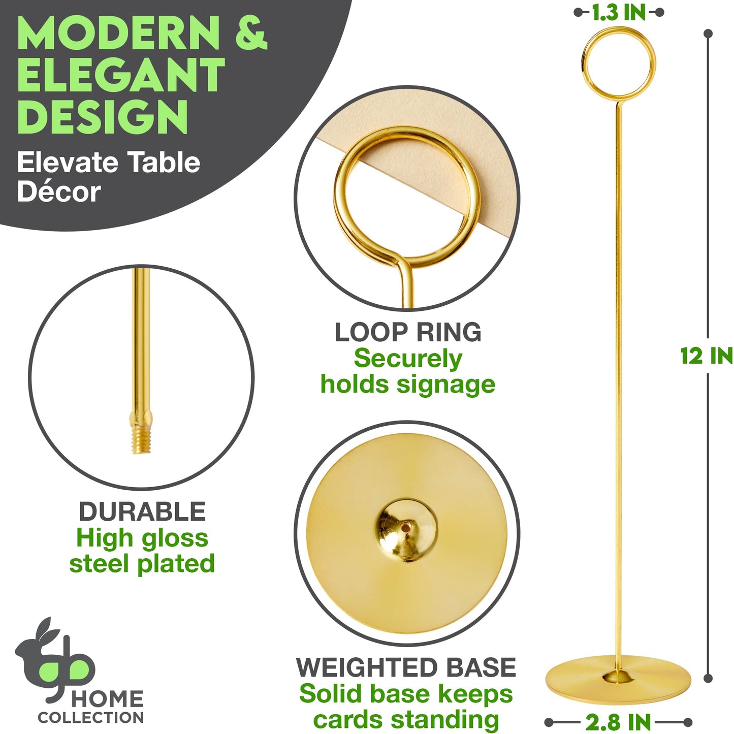 Table Number Holders Stands 12 pk, Gold Metal Place Card Holders 12in Tall