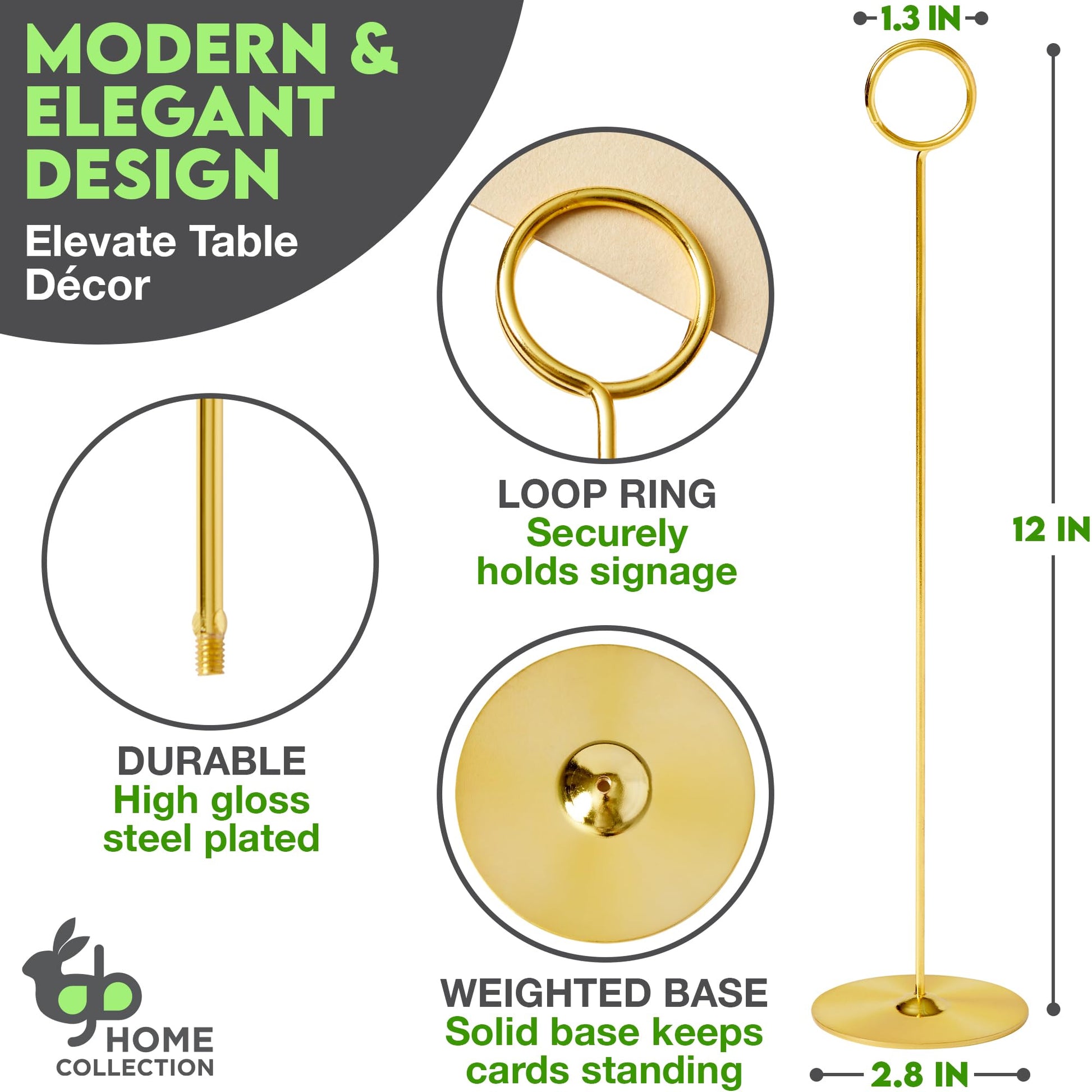 Table Number Holders Stands 12 pk, Gold Metal Place Card Holders 12in Tall