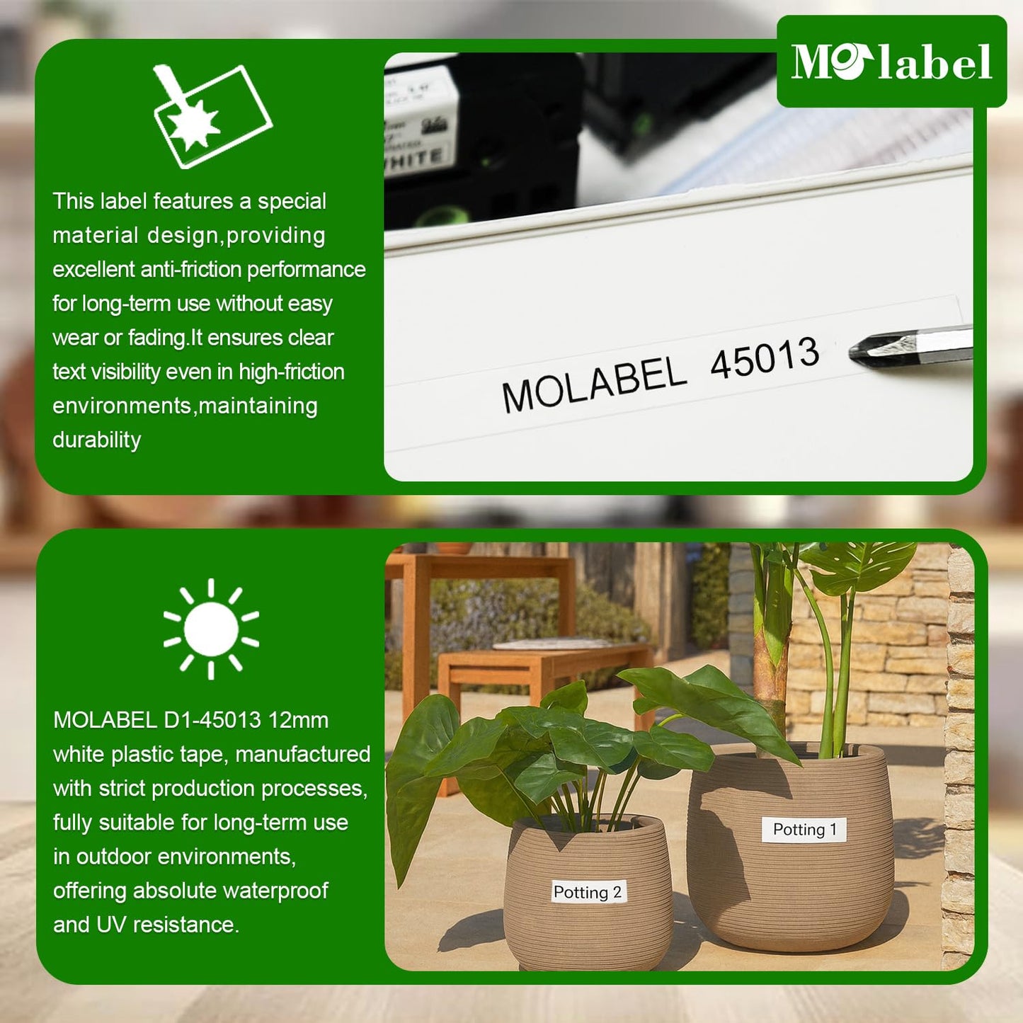 Molabel 10x Label Tape Compatible for Dymo D1 45013 50720530 (1/2 Inch x 23Ft) Label Tape Blackon