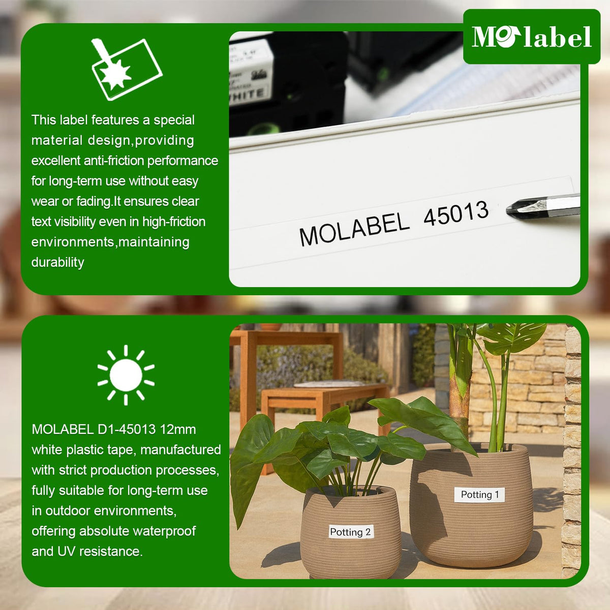 Molabel 10x Label Tape Compatible for Dymo D1 45013 50720530 (1/2 Inch x 23Ft) Label Tape Blackon