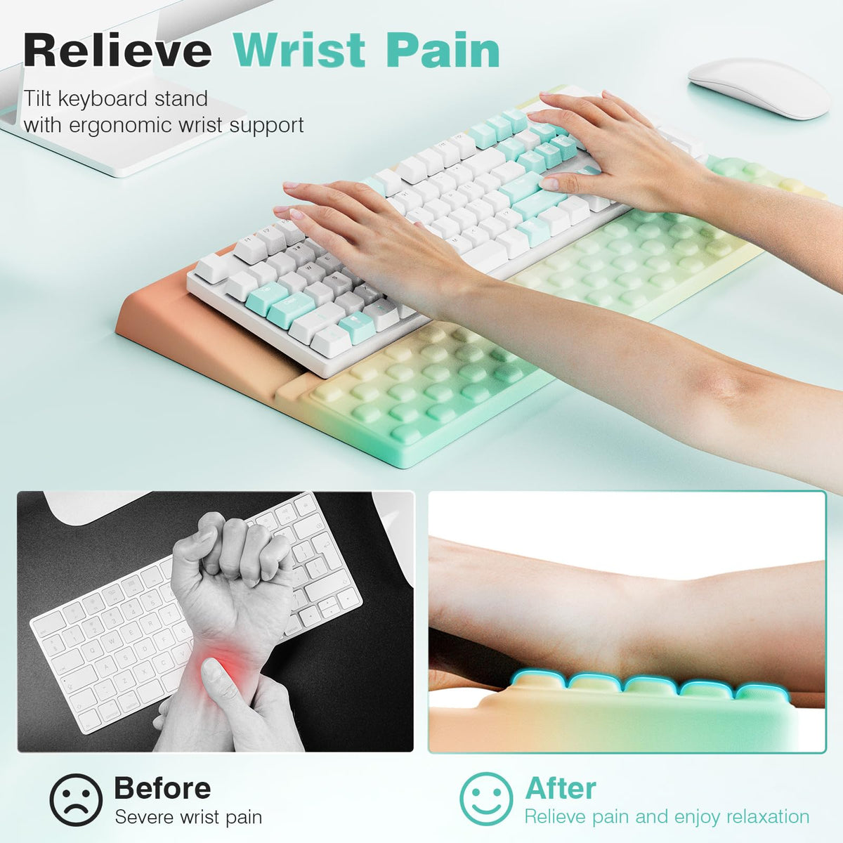 Ospelelf Keyboard Wrist Rest, Ergonomic Memory Foam Wrist Support for Typing & Gaming, Tilted