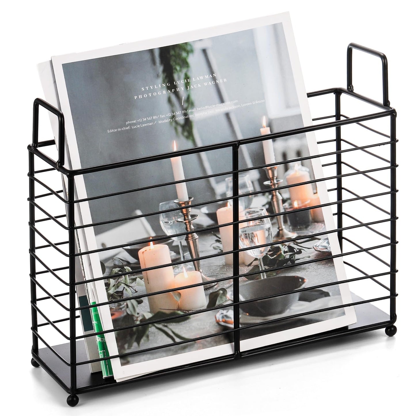Noamus Metal Magazine Rack, Newspaper Book Tablet Storage Basket, File Holder Mail Organizer Bin