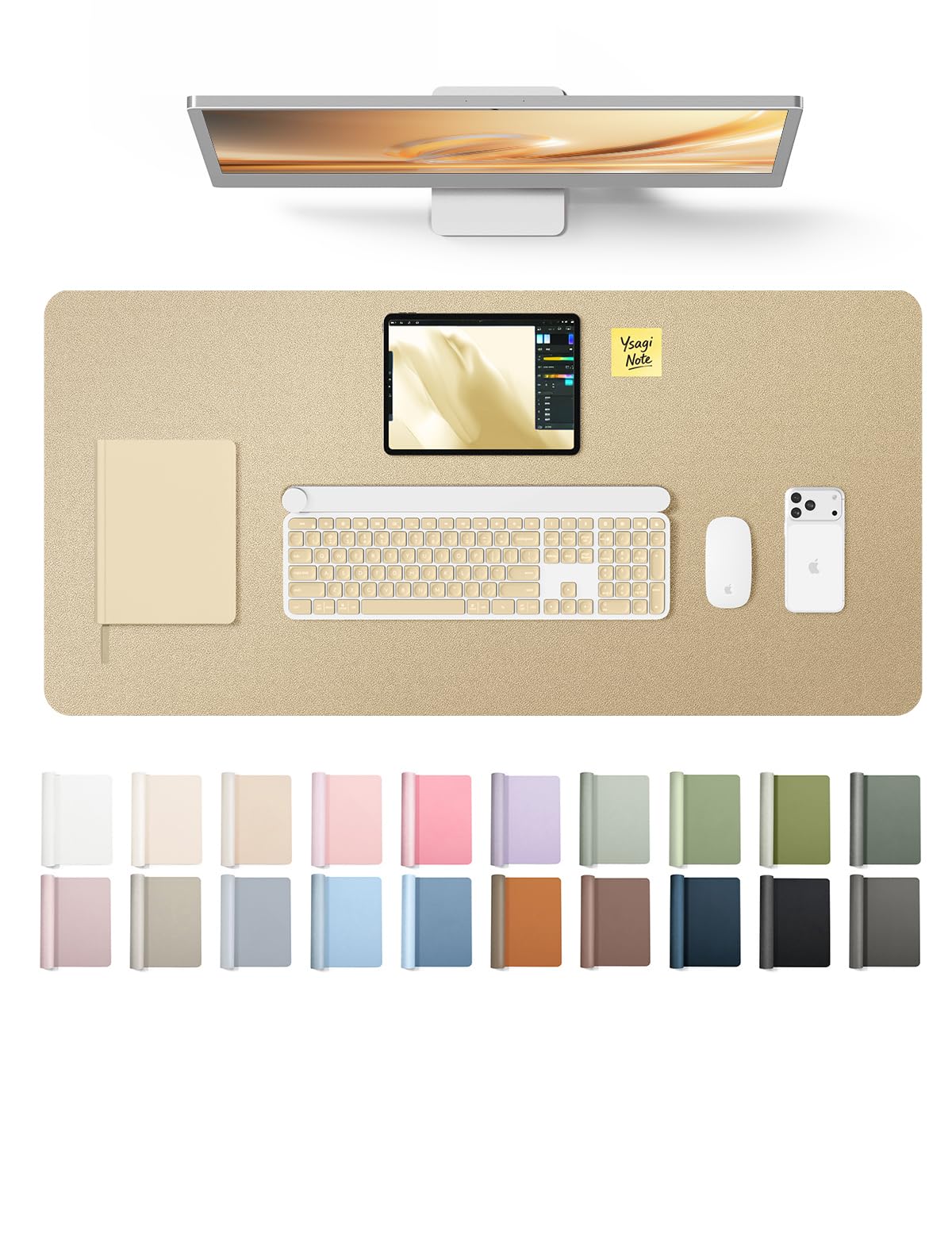 YSAGi Leather Desk Pad Protector, Office Desk Mat, Large Mouse Pad, Non-Slip PU Leather Desk