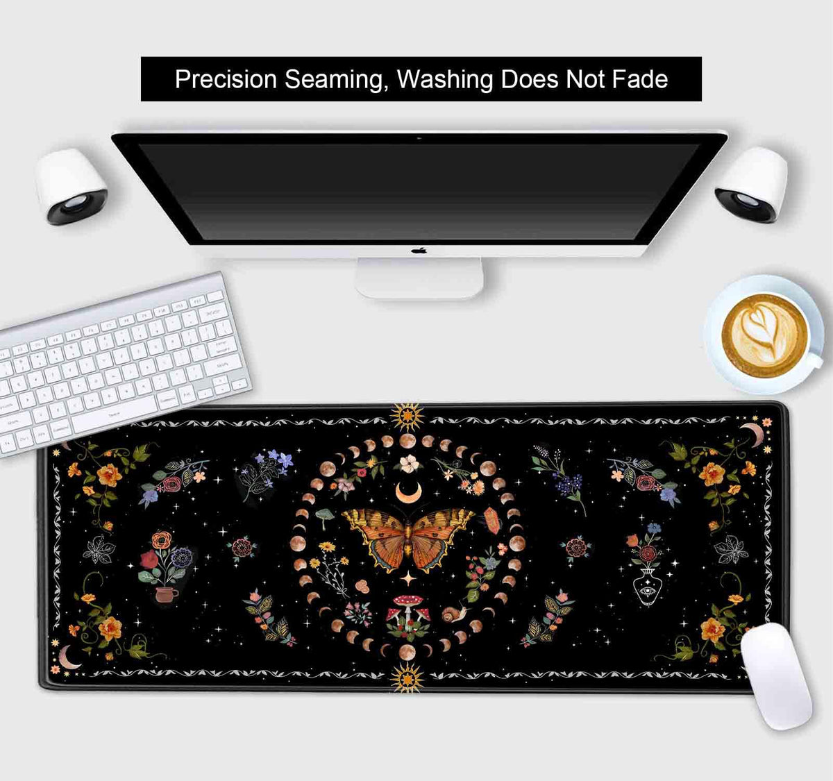 SXCKANG Gothic Moth Desk Pad Mat, Black Orange Large Mousepad, Moon Phases Desk Matt for Desktop