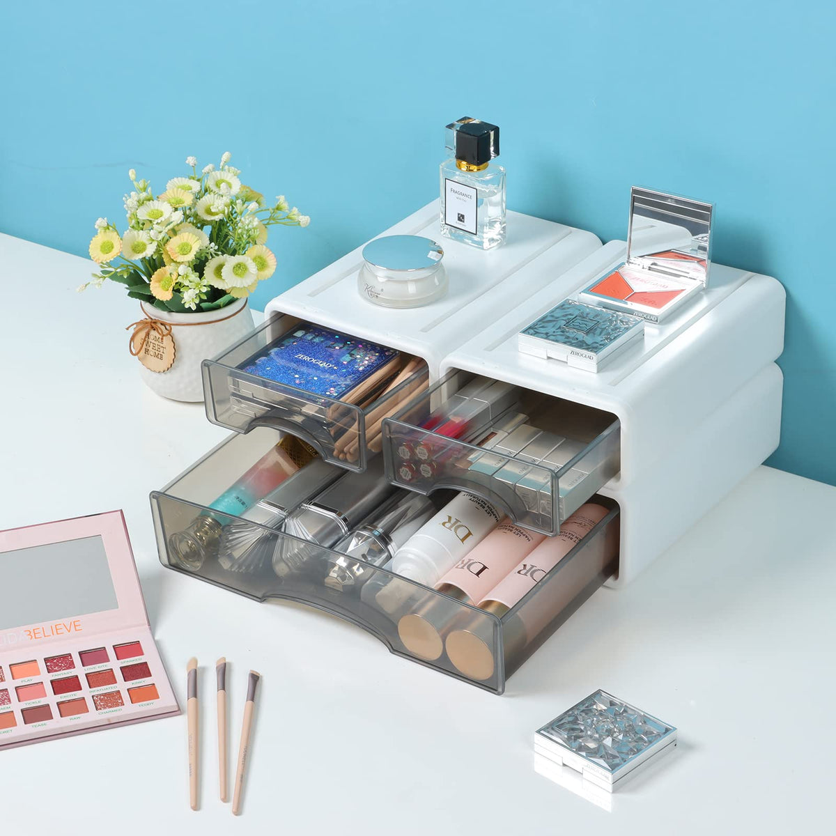 OSteed White Desktop Drawer Organizer Unit for Office Paper and Supplies