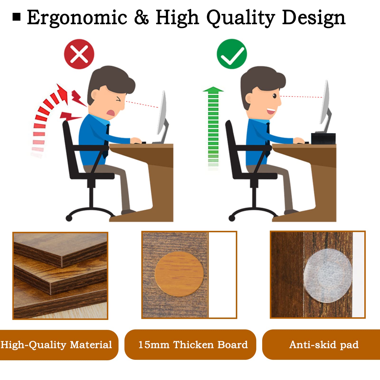 TEAMIX 2-Pack Wood Monitor Riser, Desk Stand for 2 Monitors, Rustic Brown