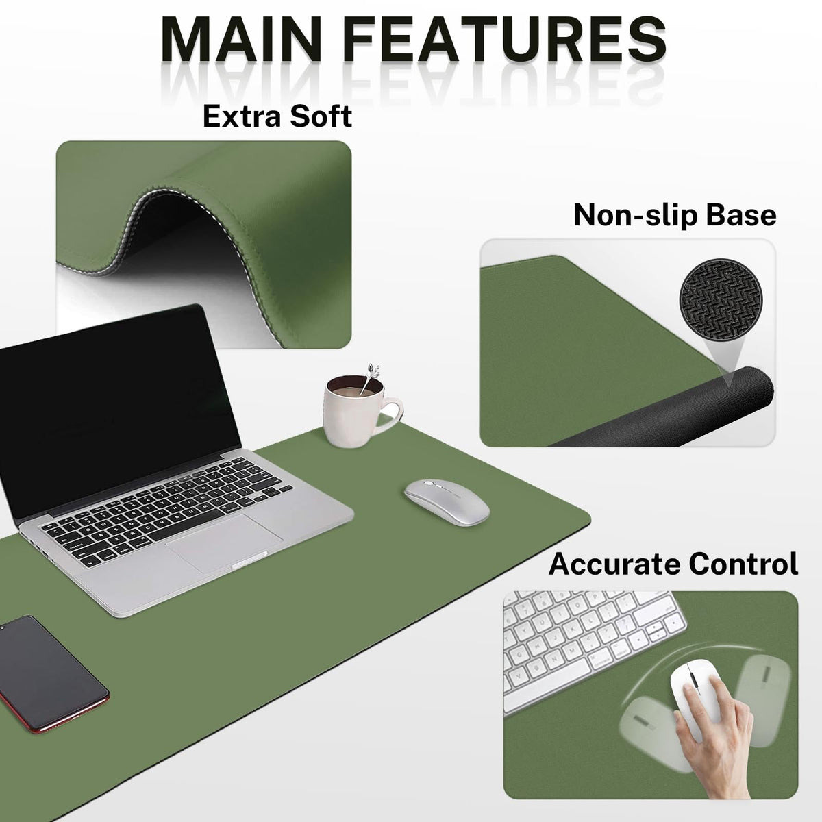 Britimes Keyboard Mouse Pad Set, 4 in 1 Desk Mat Set, Olive Green
