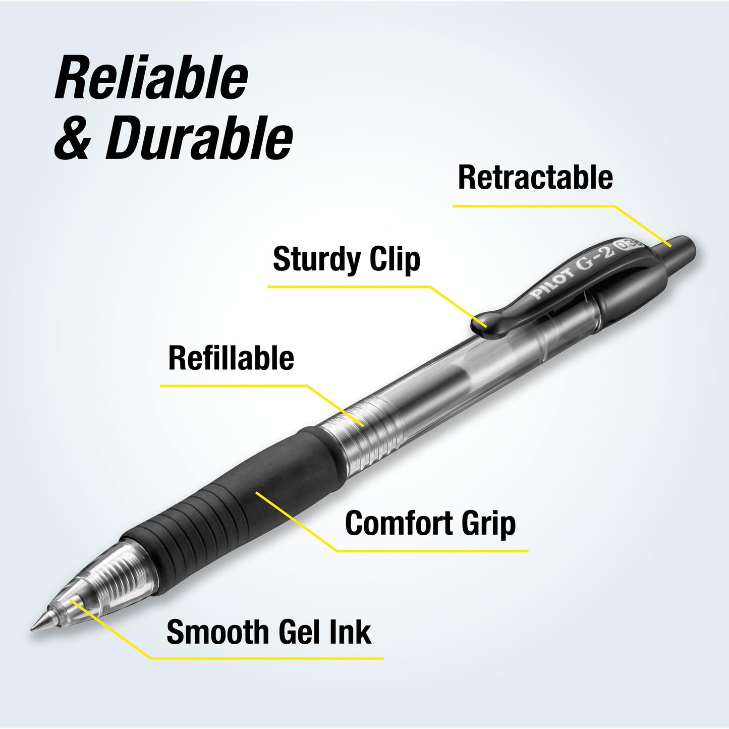 PILOT G2 Premium Retractable Rolling Ball Black Gel Pens, .38mm, 12-Pack