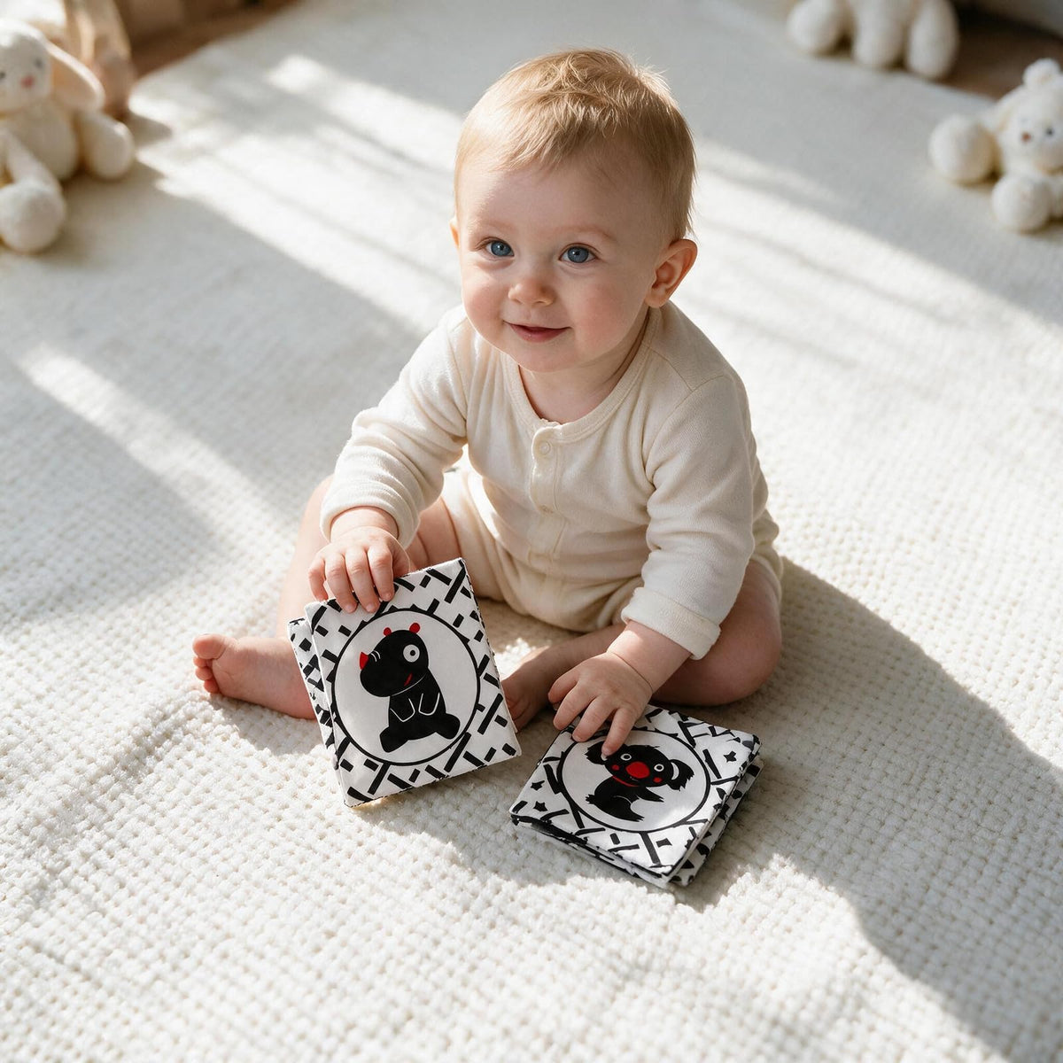 Black and White Soft Baby Cards with Cloth Storage Bag for Baby and Infant